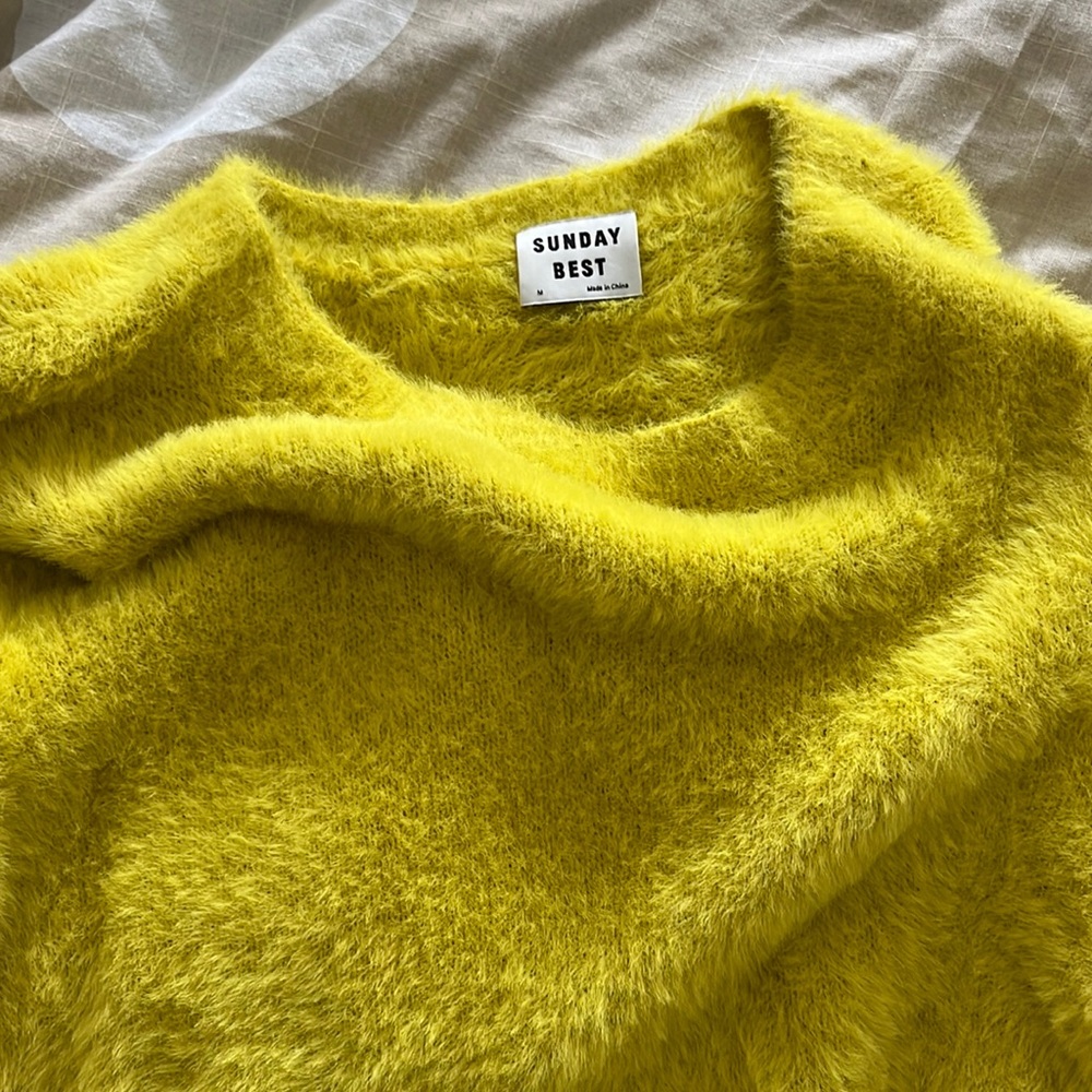 COPY - Sunday Best bright lime yellow fuzzy bell sleeve sweater